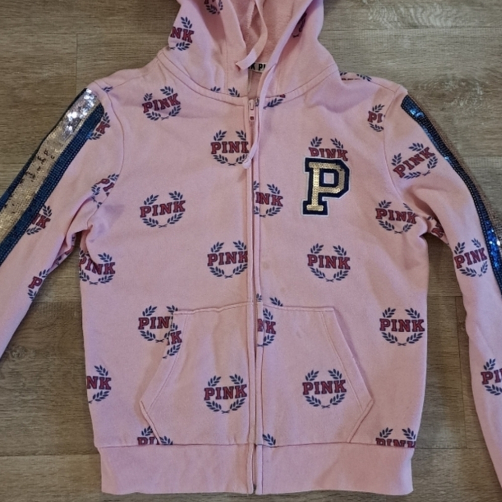 PINK Victoria's Secret Pink Hoodie with Sequin Sleeves